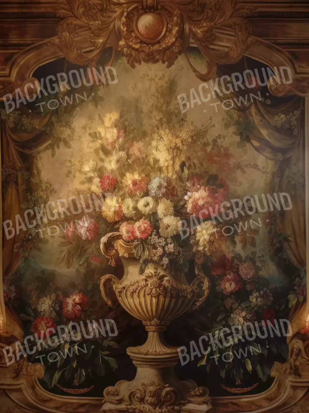 Rococo Aged Floral Wall 5X68 Fleece ( 60 X 80 Inch ) Backdrop