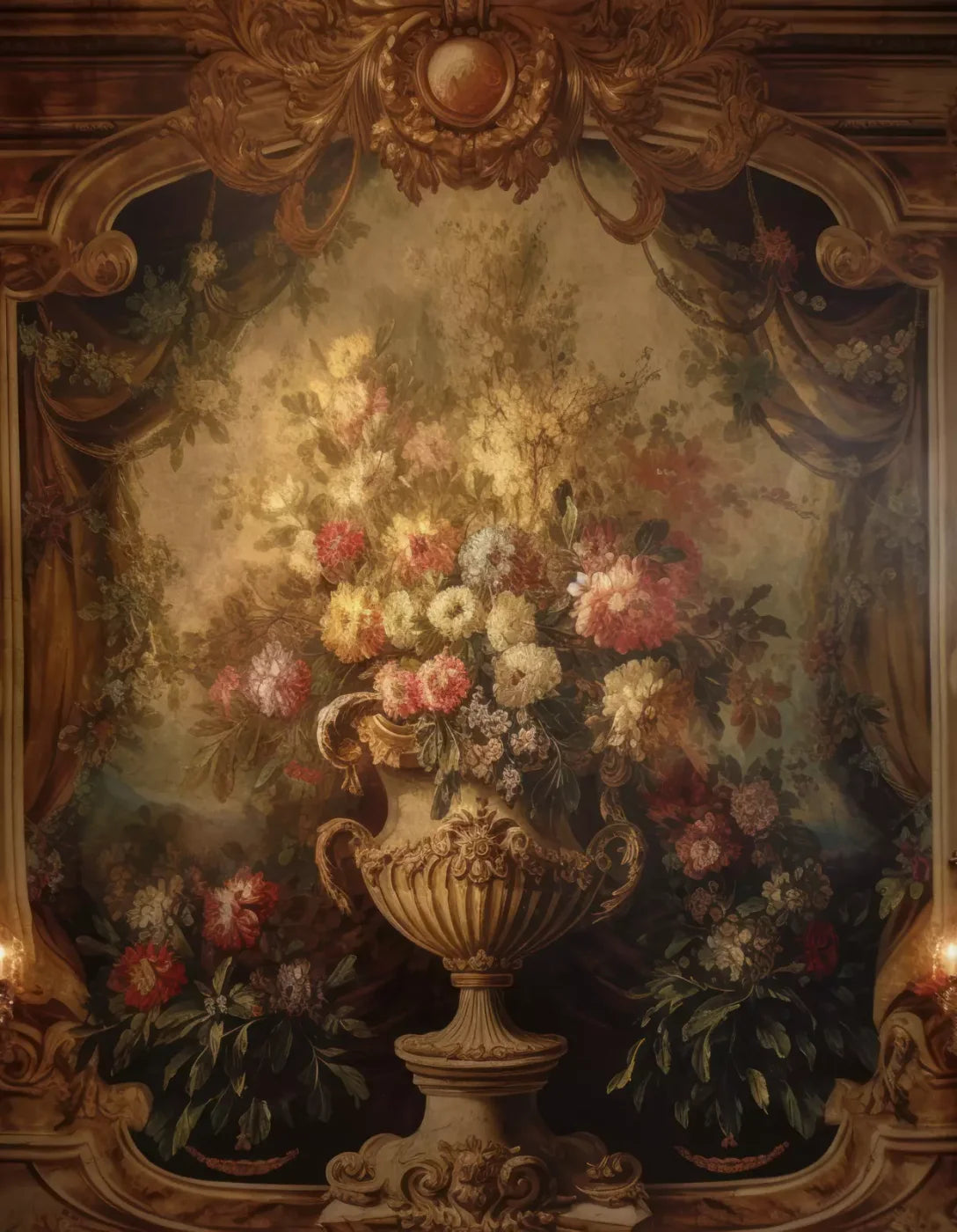 Rococo Aged Floral Wall 6X8 Fleece ( 72 X 96 Inch ) Backdrop