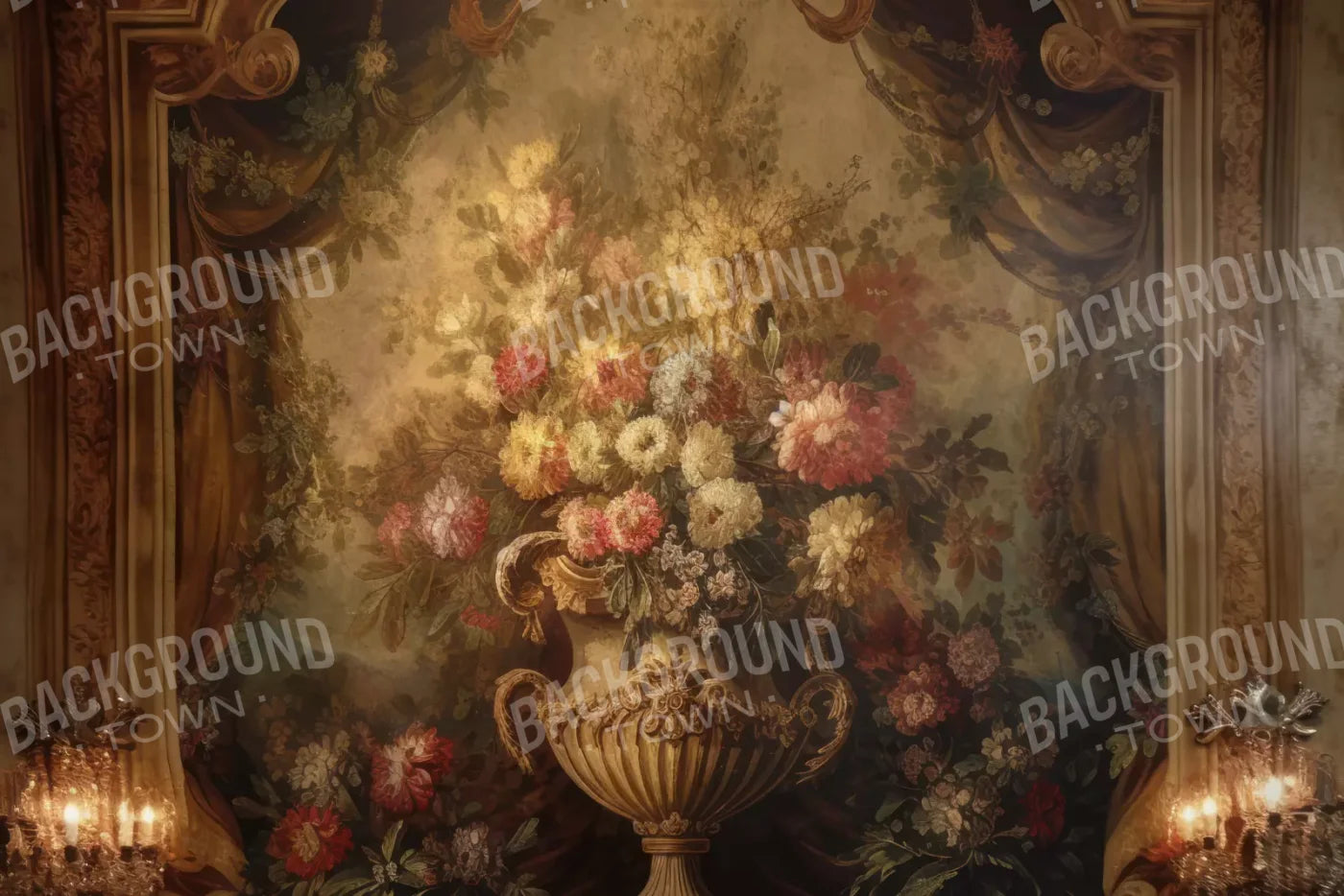 Rococo Aged Floral Wall 8X5 Ultracloth ( 96 X 60 Inch ) Backdrop