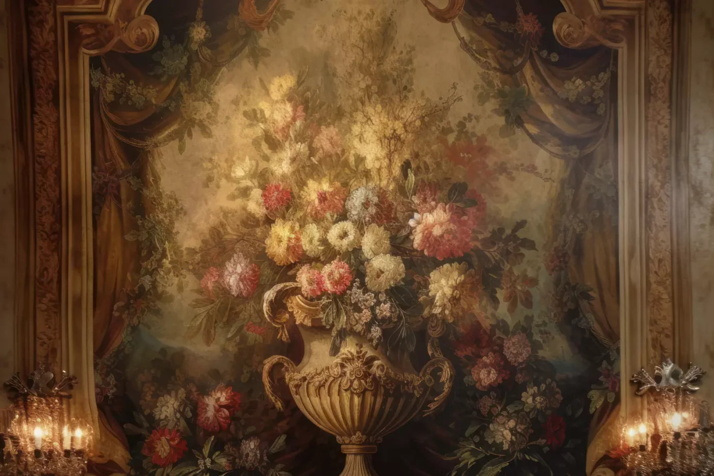 Rococo Aged Floral Wall 8X5 Ultracloth ( 96 X 60 Inch ) Backdrop