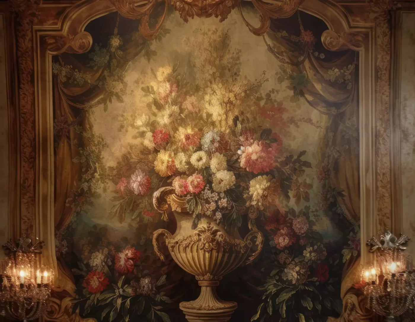 Rococo Aged Floral Wall 8X6 Fleece ( 96 X 72 Inch ) Backdrop