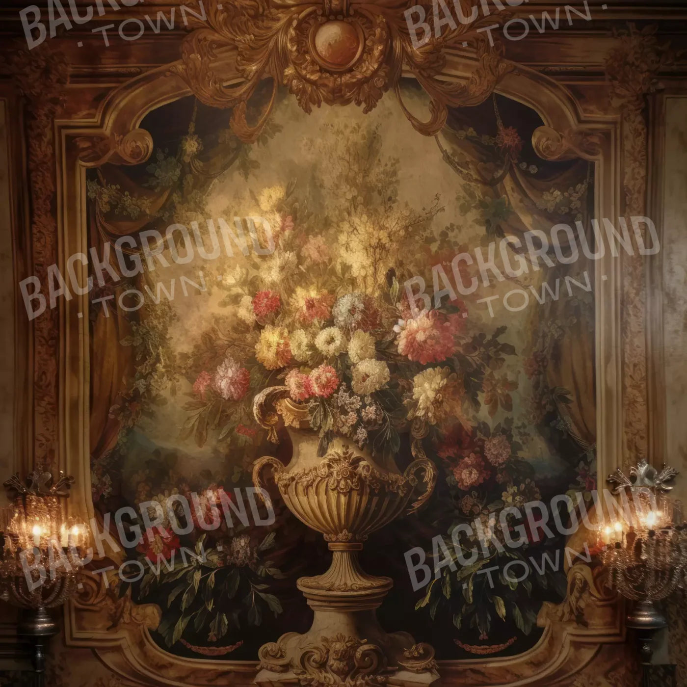Rococo Aged Floral Wall 8X8 Fleece ( 96 X Inch ) Backdrop
