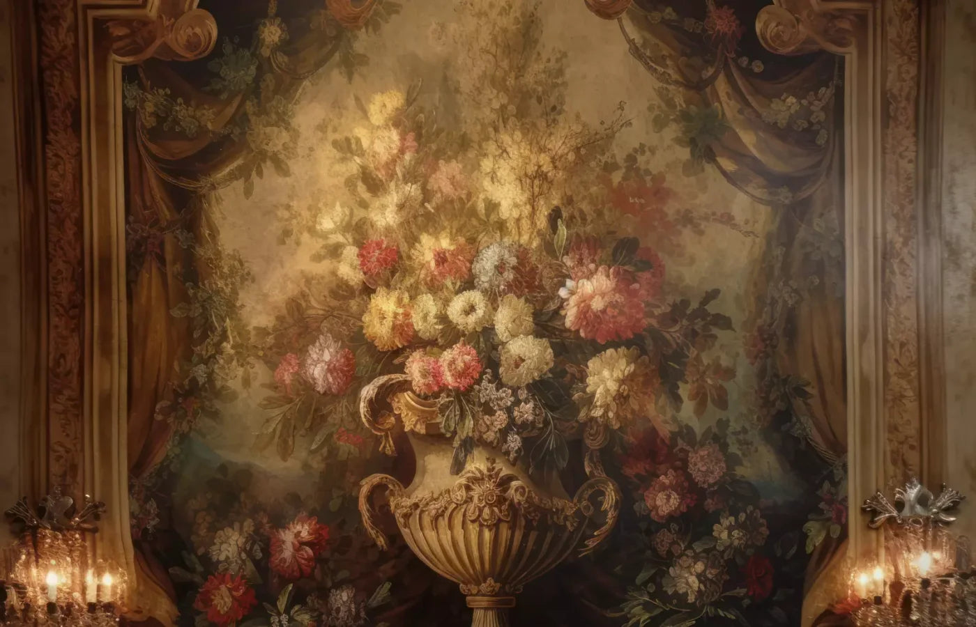 Rococo Aged Floral Wall 12X8 Ultracloth ( 144 X 96 Inch ) Backdrop