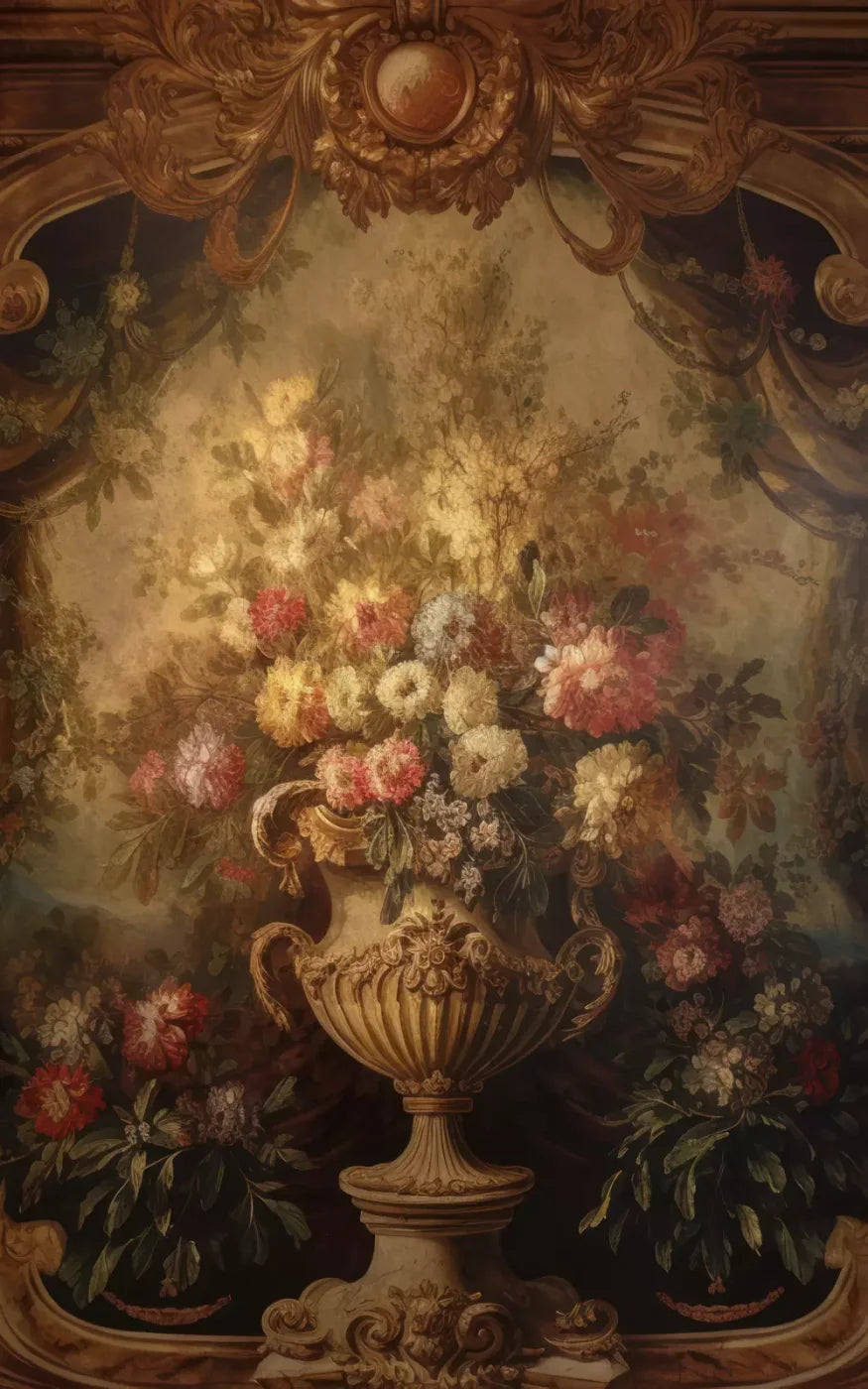 Rococo Aged Floral Wall 9X14 Ultracloth ( 108 X 168 Inch ) Backdrop