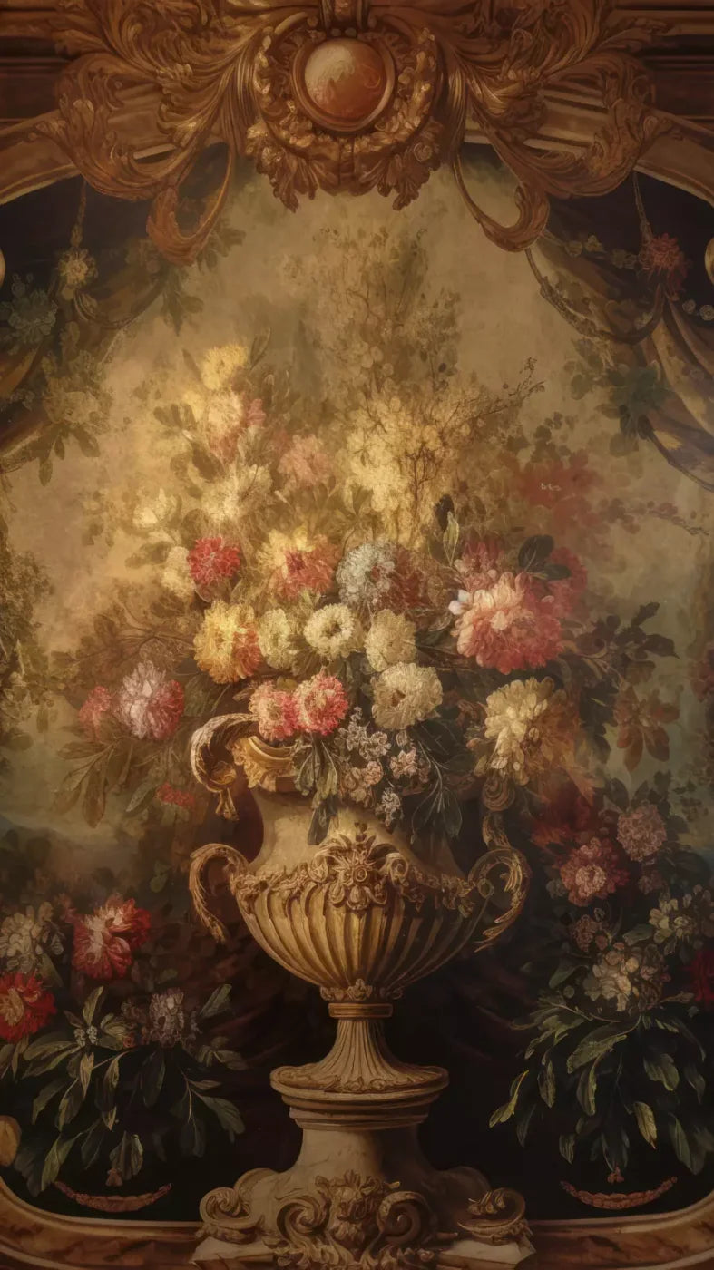Rococo Aged Floral Wall 8X14 Ultracloth ( 96 X 168 Inch ) Backdrop