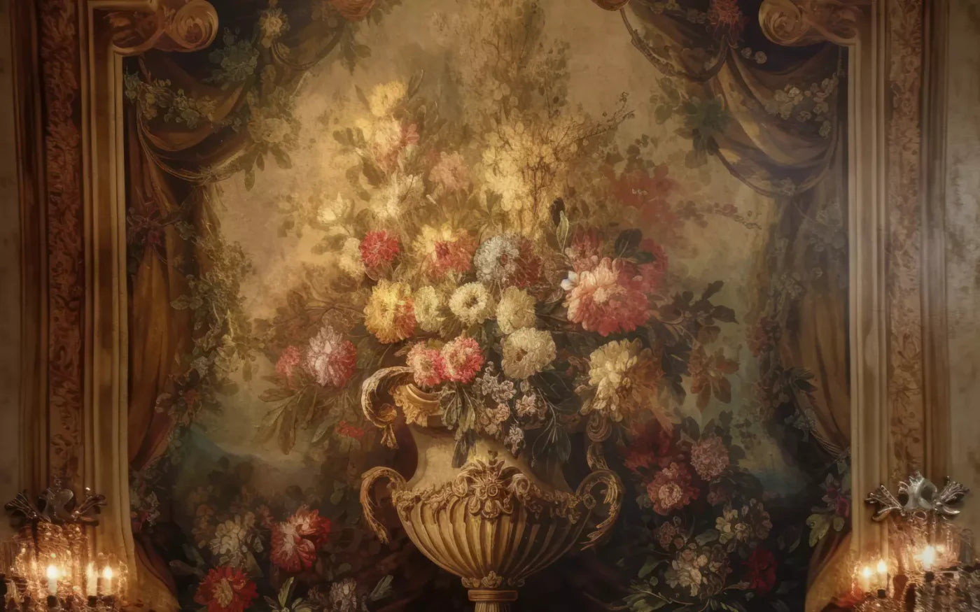 Rococo Aged Floral Wall 14X9 Ultracloth ( 168 X 108 Inch ) Backdrop