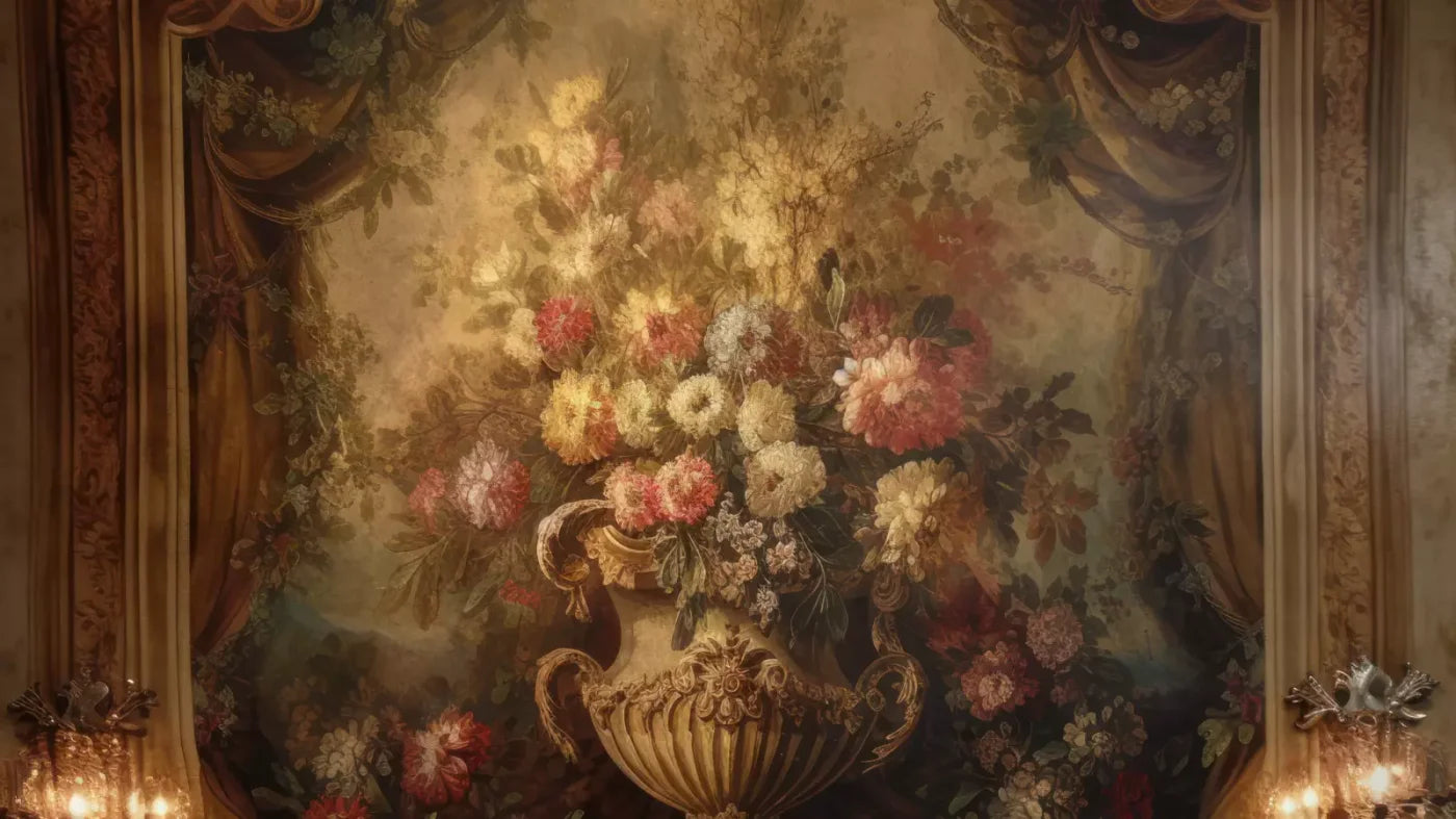 Rococo Aged Floral Wall 14X8 Ultracloth ( 168 X 96 Inch ) Backdrop