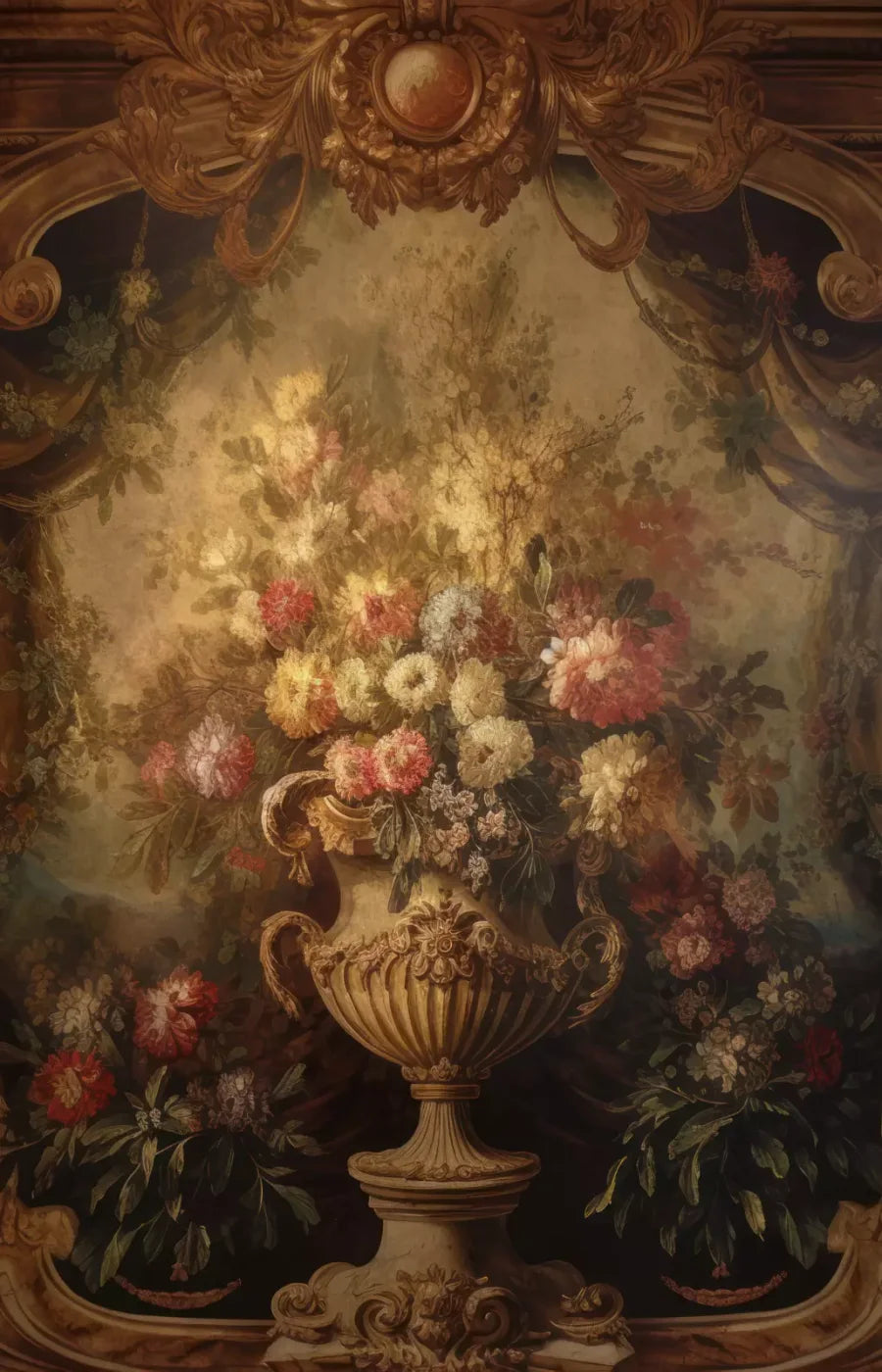 Rococo Aged Floral Wall 8X12 Ultracloth ( 96 X 144 Inch ) Backdrop