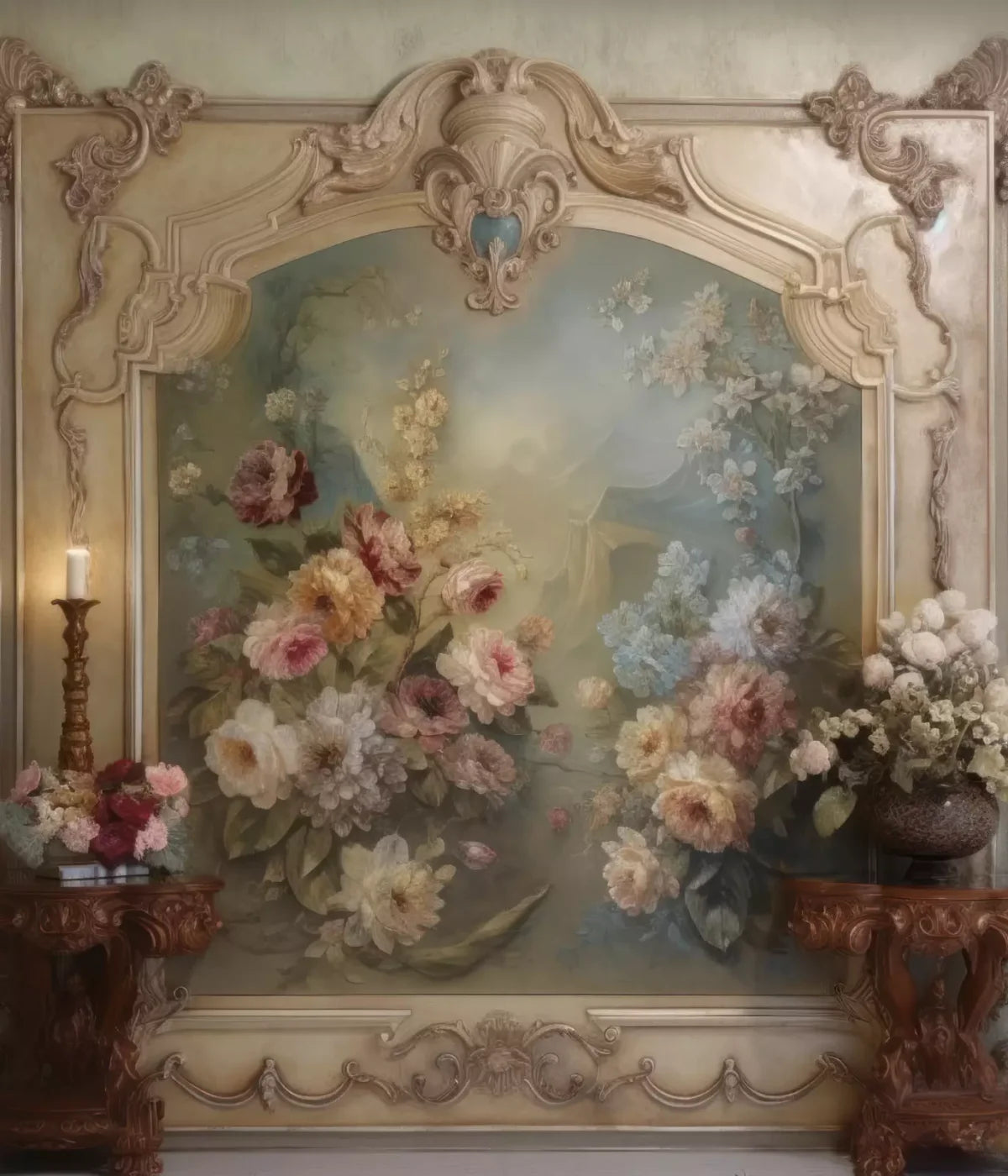 Rococo Beige Floral Wall 10X12 Ultracloth ( 120 X 144 Inch ) Backdrop