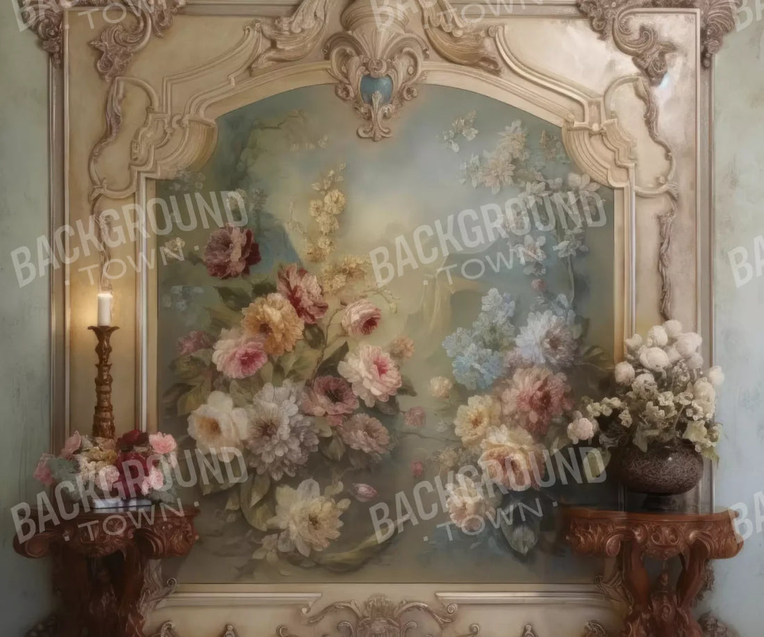 Rococo Beige Floral Wall 5X42 Fleece ( 60 X 50 Inch ) Backdrop