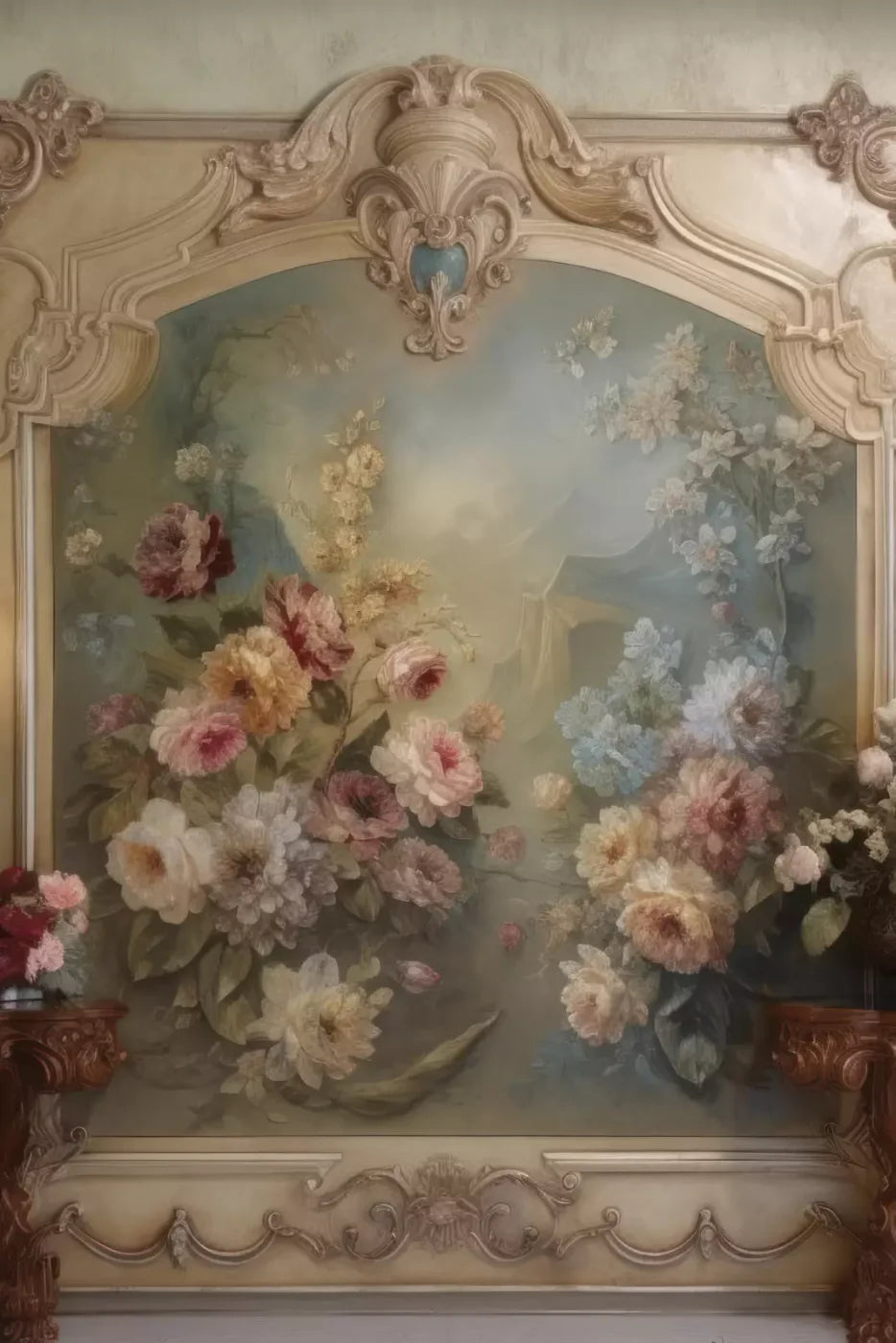 Rococo Beige Floral Wall 5X8 Ultracloth ( 60 X 96 Inch ) Backdrop