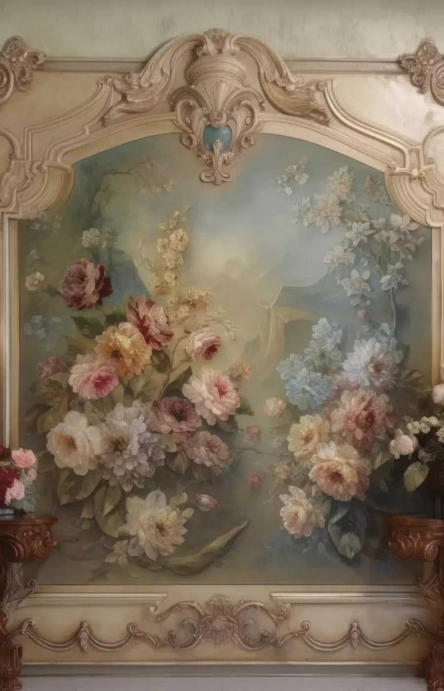 Rococo Beige Floral Wall 8X12 Ultracloth ( 96 X 144 Inch ) Backdrop