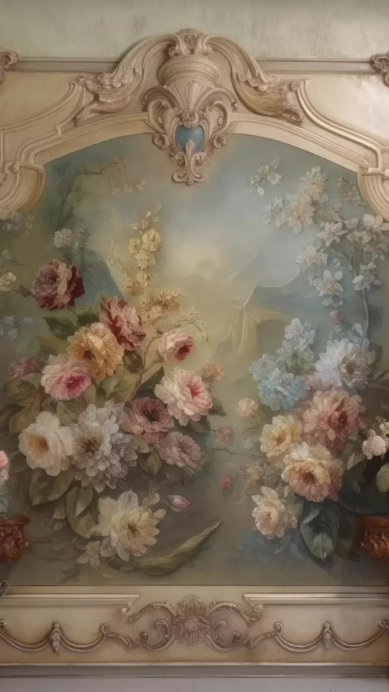 Rococo Beige Floral Wall 8X14 Ultracloth ( 96 X 168 Inch ) Backdrop