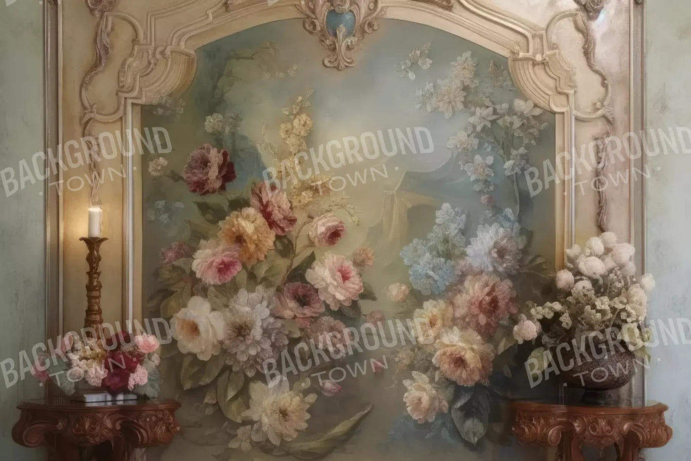 Rococo Beige Floral Wall 8X5 Ultracloth ( 96 X 60 Inch ) Backdrop