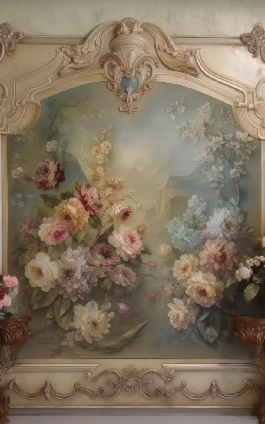 Rococo Beige Floral Wall 9X14 Ultracloth ( 108 X 168 Inch ) Backdrop
