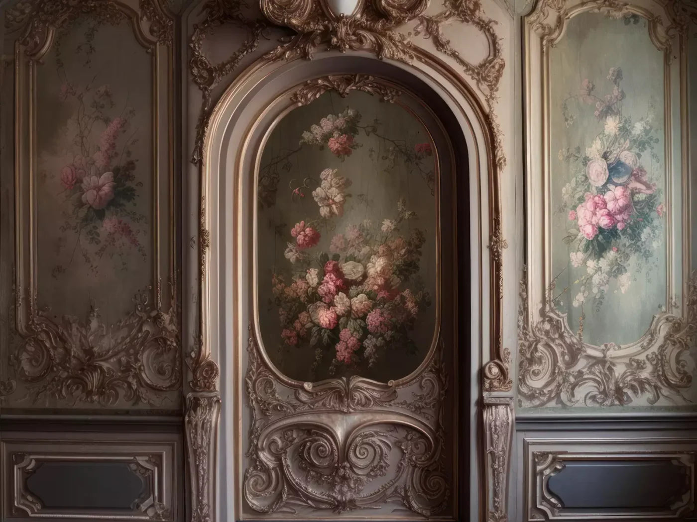 Rococo Blush Floral Wall 10X8 Fleece ( 120 X 96 Inch ) Backdrop