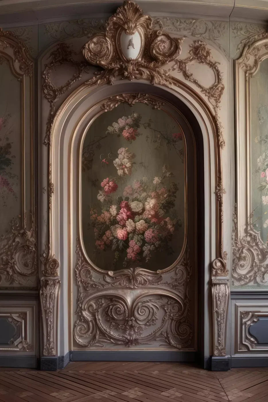 Rococo Blush Floral Wall 5X8 Ultracloth ( 60 X 96 Inch ) Backdrop