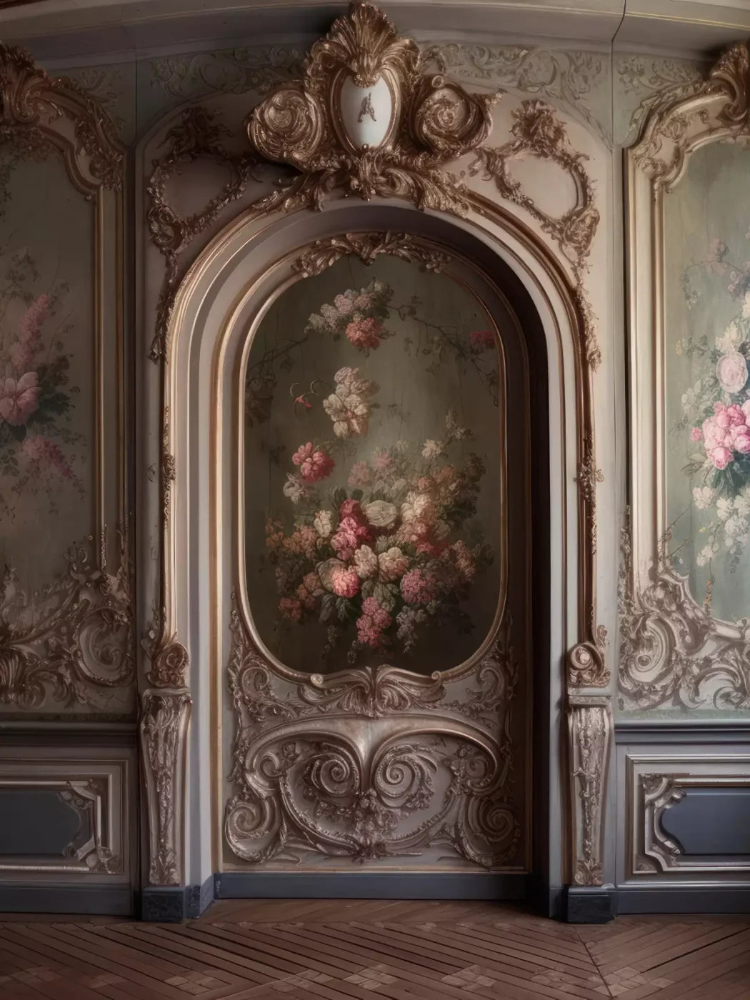 Rococo Blush Floral Wall 8X10 Fleece ( 96 X 120 Inch ) Backdrop