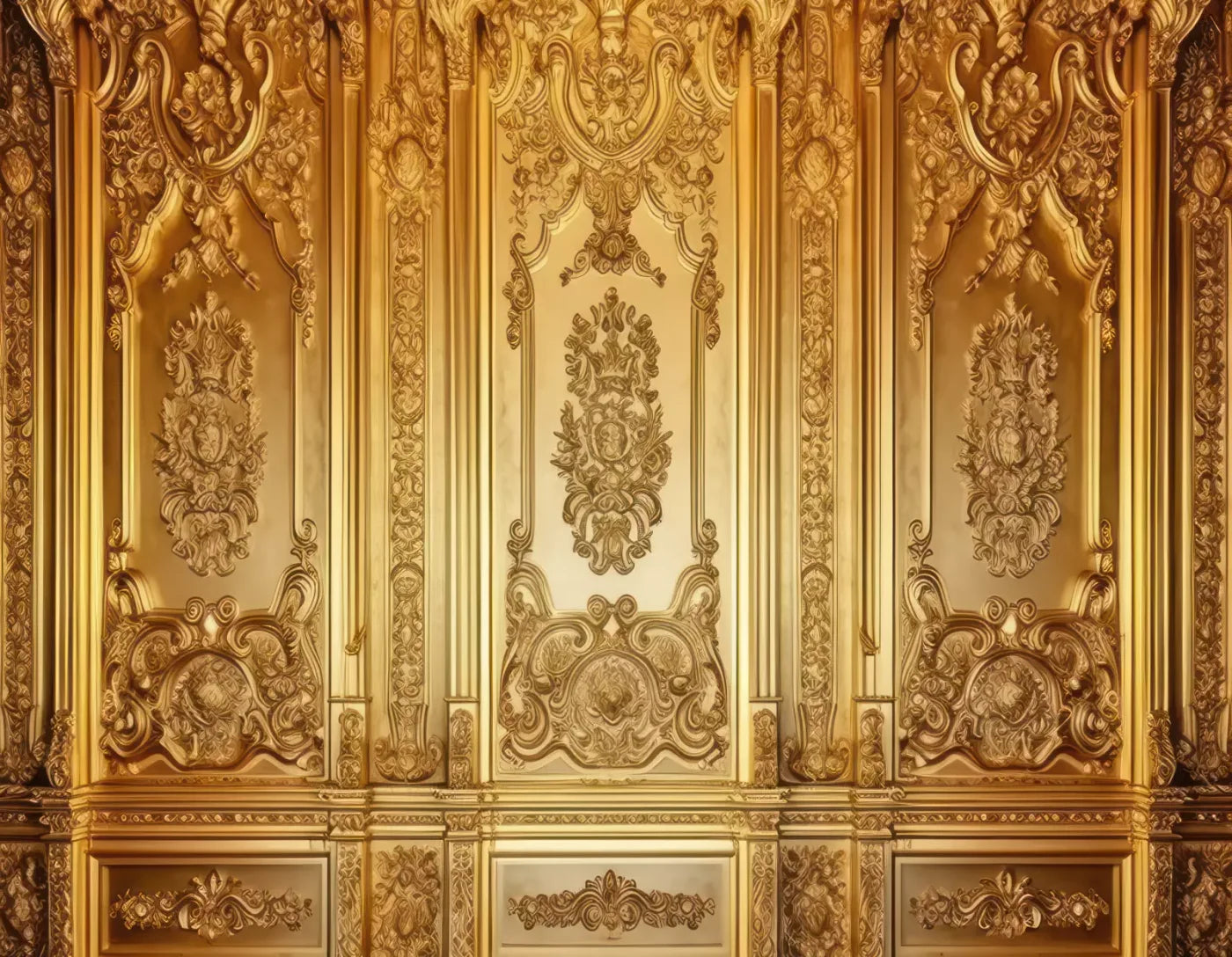 Rococo Gold Wall 8X6 Fleece ( 96 X 72 Inch ) Backdrop