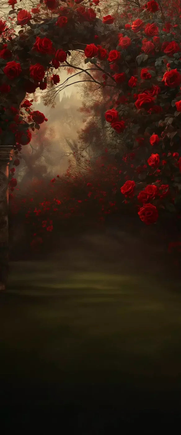 Rococo Gothic Red Rose Bush 5’X12’ Ultracloth For Westcott X - Drop (60 X 144 Inch) Backdrop