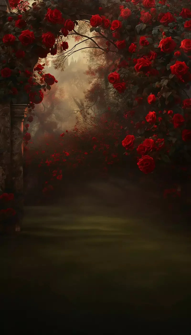 Rococo Gothic Red Rose Bush 8’X14’ Ultracloth For Westcott X - Drop Pro (96 X 168 Inch) Backdrop