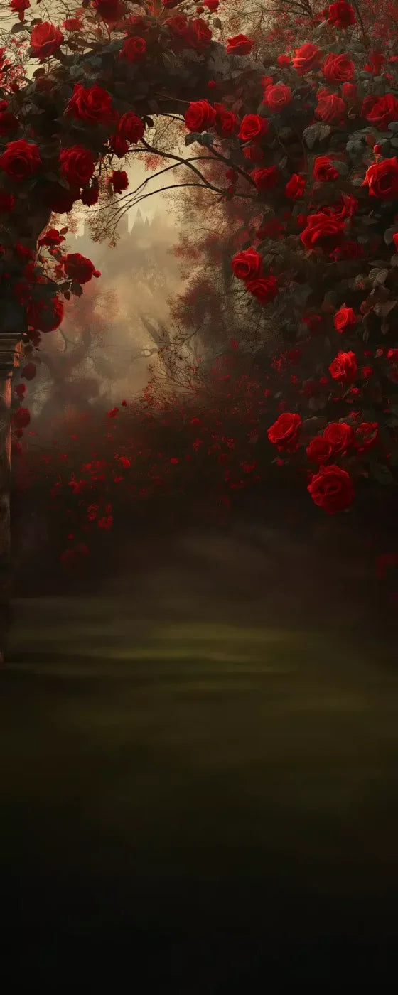 Rococo Gothic Red Rose Bush 8’X20’ Ultracloth (96 X 240 Inch) Backdrop