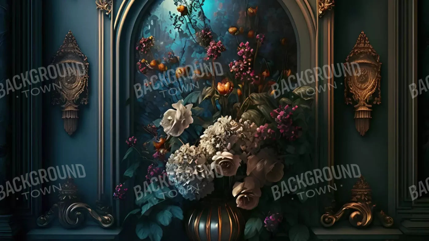 Rococo Midnight Floral Wall 14X8 Ultracloth ( 168 X 96 Inch ) Backdrop