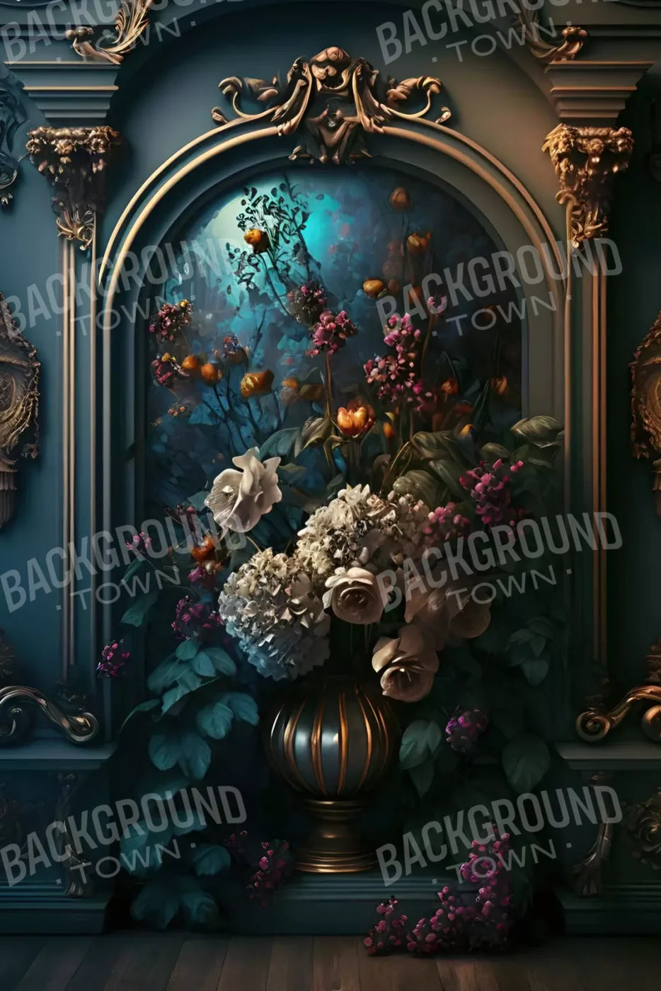 Rococo Midnight Floral Wall 5X8 Ultracloth ( 60 X 96 Inch ) Backdrop