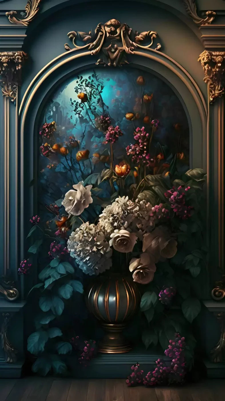 Rococo Midnight Floral Wall 8X14 Ultracloth ( 96 X 168 Inch ) Backdrop