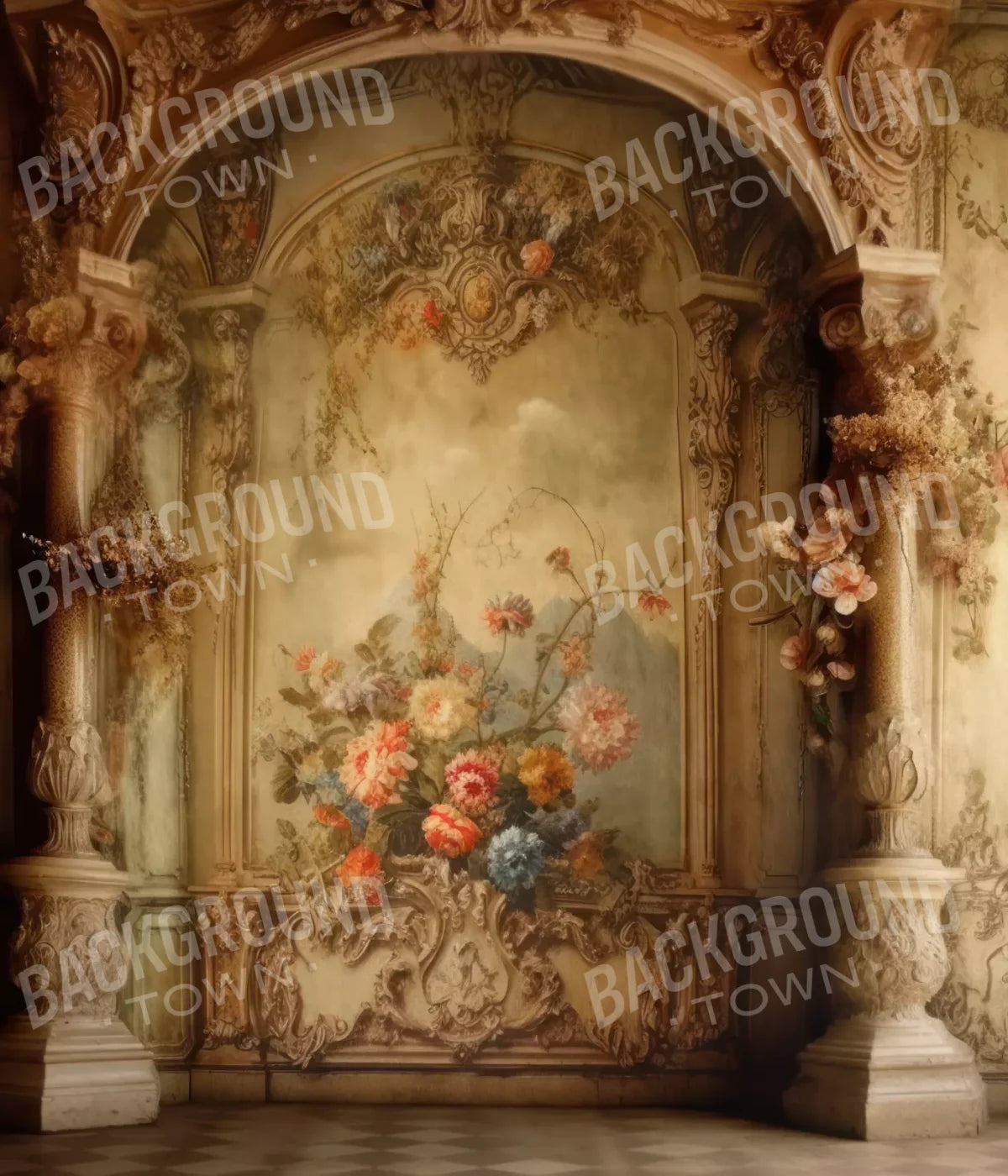 Rococo Vintage Floral Wall 10X12 Ultracloth ( 120 X 144 Inch ) Backdrop