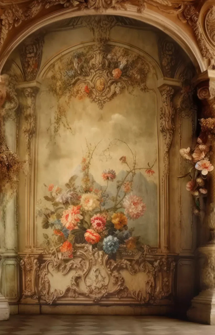 Rococo Vintage Floral Wall 8X12 Ultracloth ( 96 X 144 Inch ) Backdrop