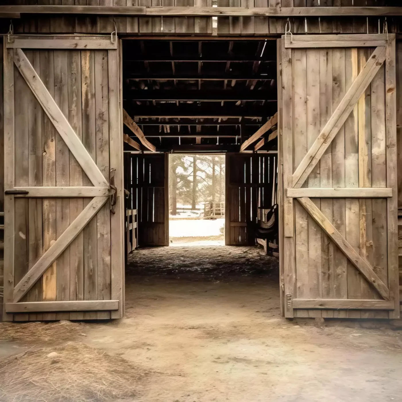 Rural Barn Doors 8X8 Fleece ( 96 X Inch ) Backdrop