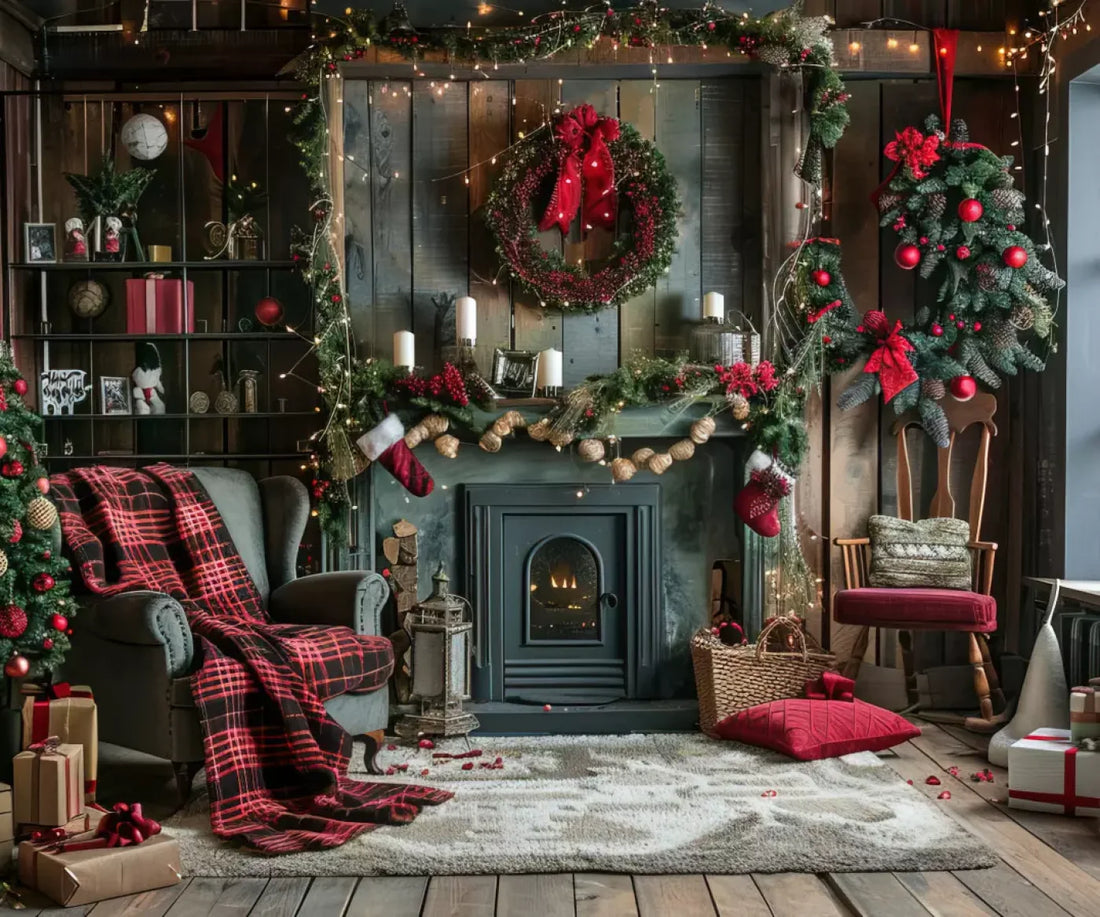 Rustic Cabin Christmas 5’X4’2 Fleece (60 X 50 Inch) Backdrop