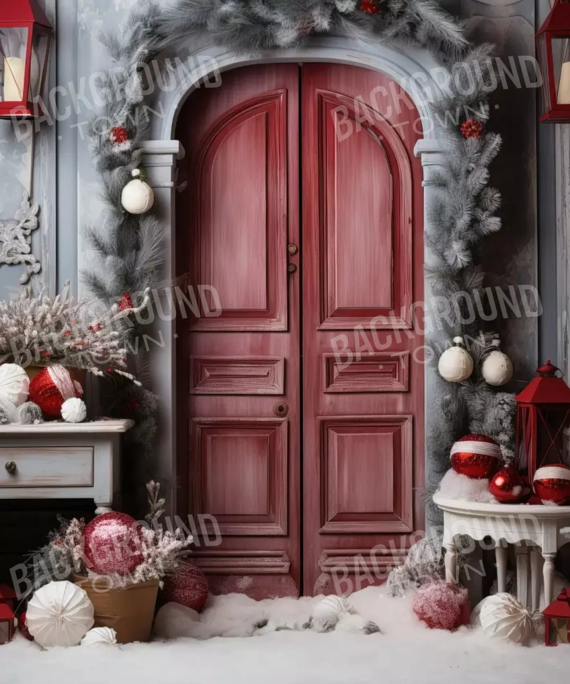 Rustic Christmas Door I 10’X12’ Ultracloth (120 X 144 Inch) Backdrop