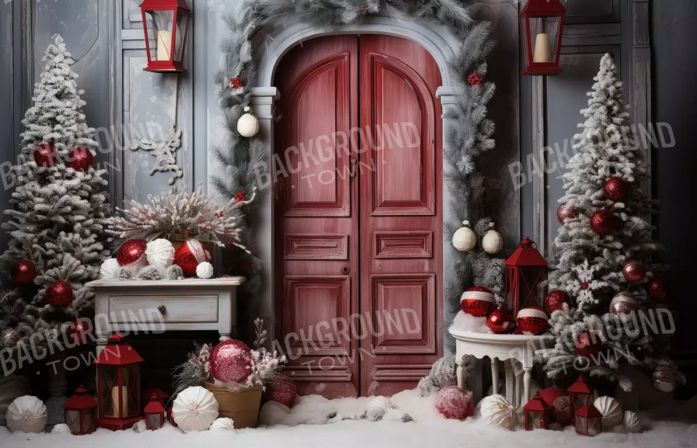 Rustic Christmas Door I 14’X9’ Ultracloth (168 X 108 Inch) Backdrop