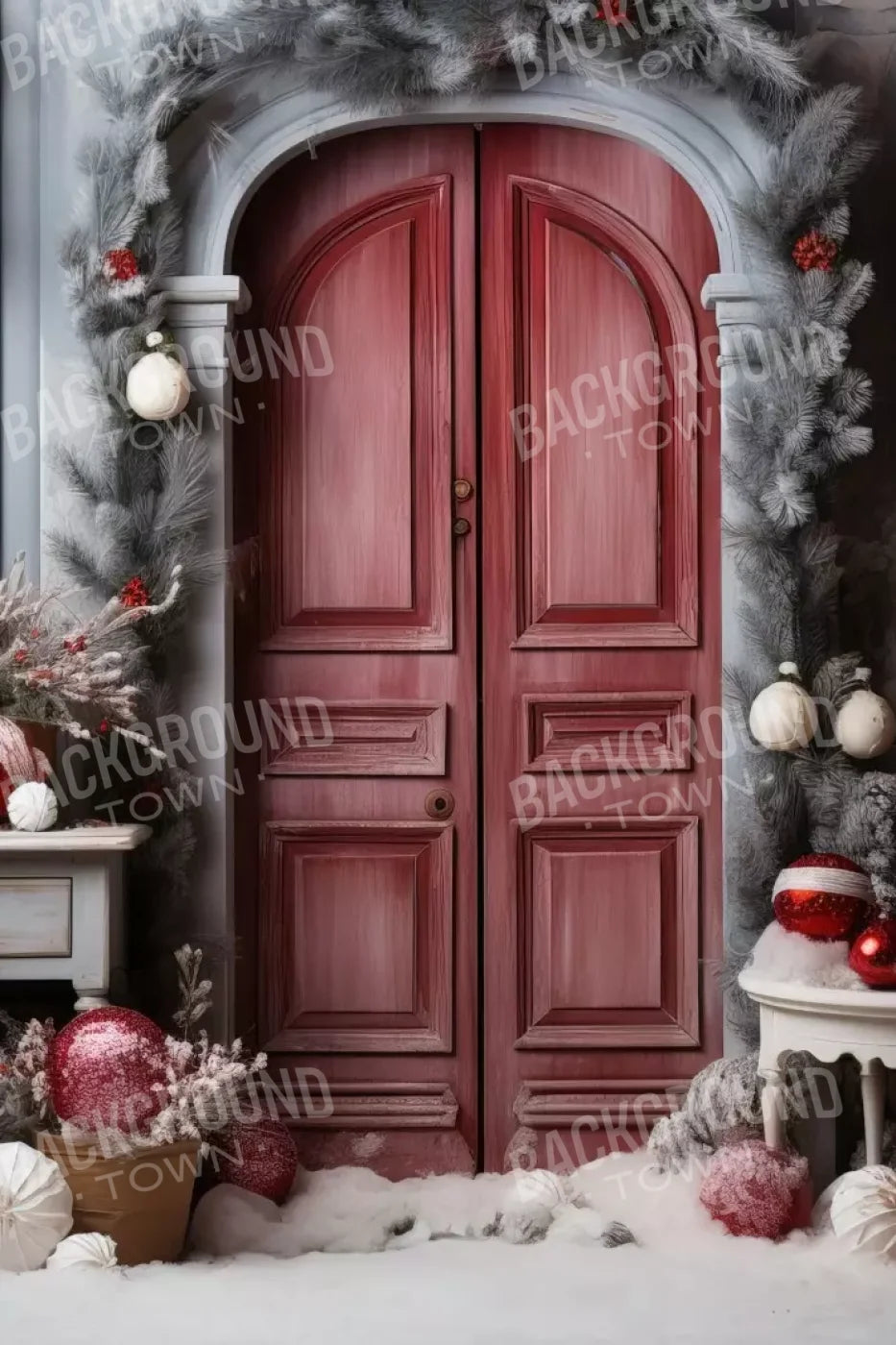 Rustic Christmas Door I 8’X12’ Ultracloth (96 X 144 Inch) Backdrop