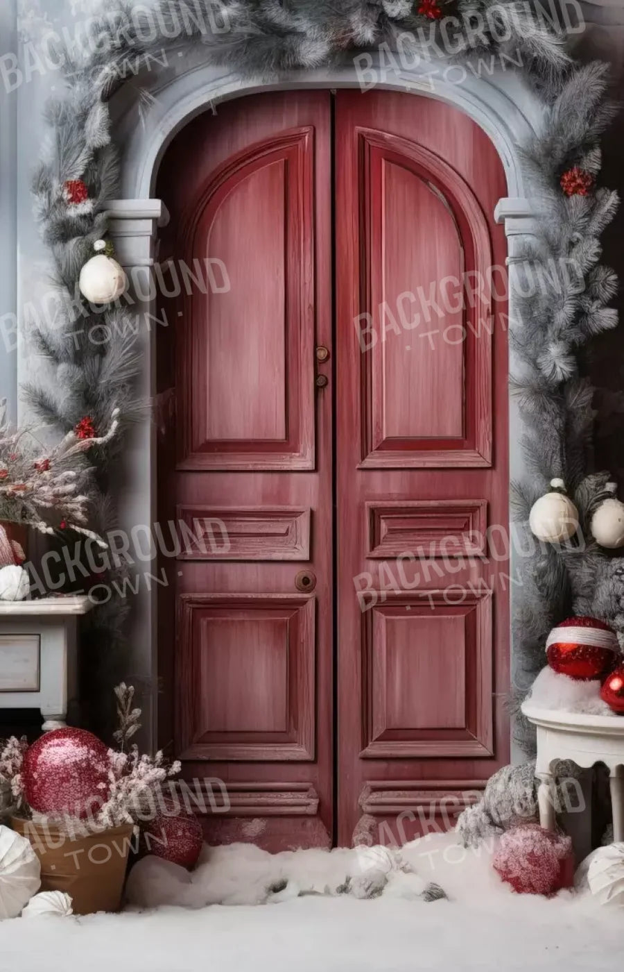 Rustic Christmas Door I 9’X14’ Ultracloth (108 X 168 Inch) Backdrop