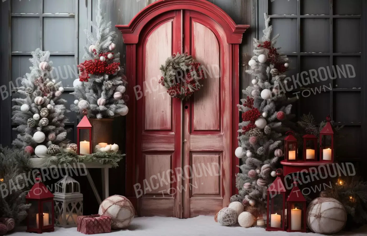 Rustic Christmas Door Iii 14’X9’ Ultracloth (168 X 108 Inch) Backdrop
