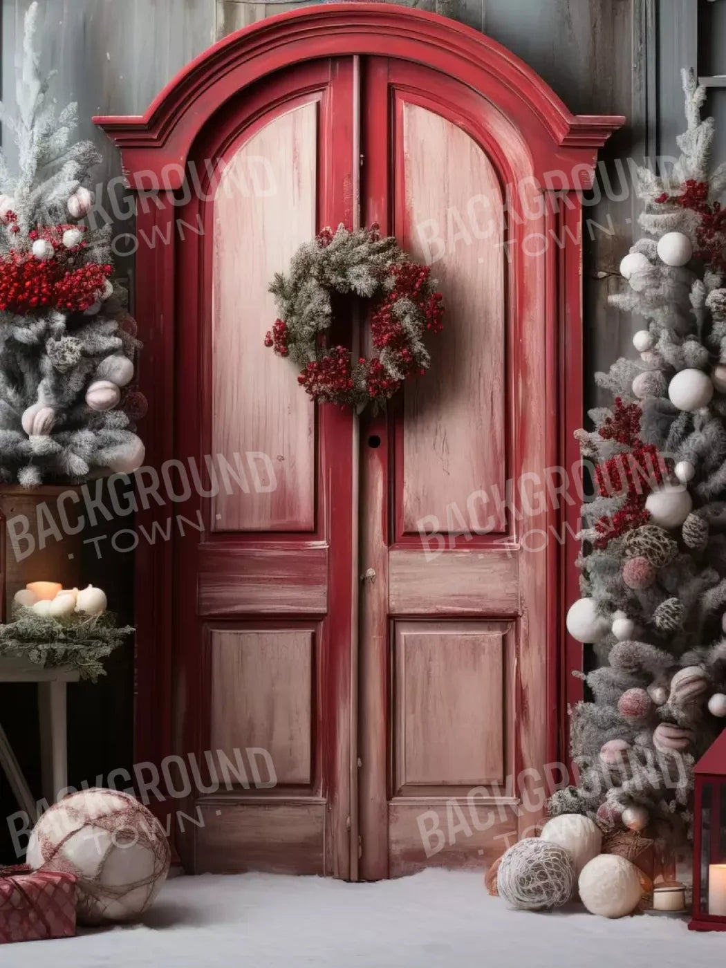 Rustic Christmas Door Iii 5’X6’8 Fleece (60 X 80 Inch) Backdrop