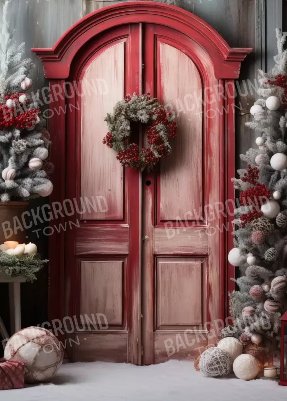 Rustic Christmas Door Iii 5’X7’ Ultracloth (60 X 84 Inch) Backdrop