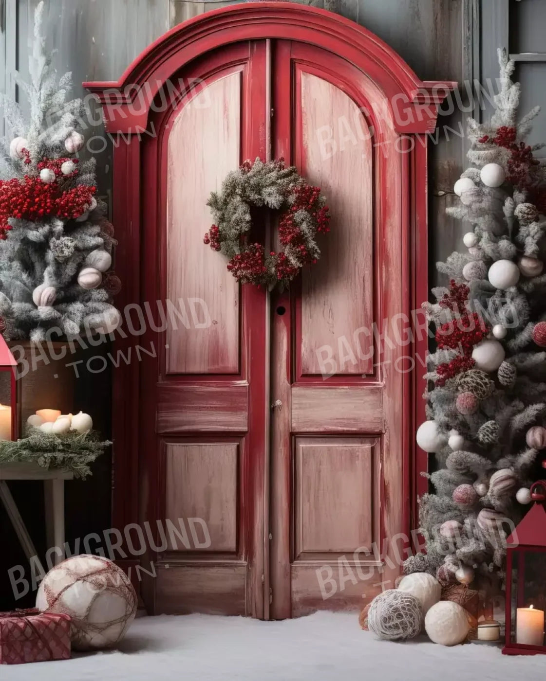 Rustic Christmas Door Iii 8’X10’ Fleece (96 X 120 Inch) Backdrop