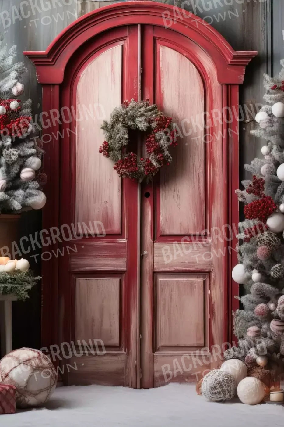 Rustic Christmas Door Iii 8’X12’ Ultracloth (96 X 144 Inch) Backdrop