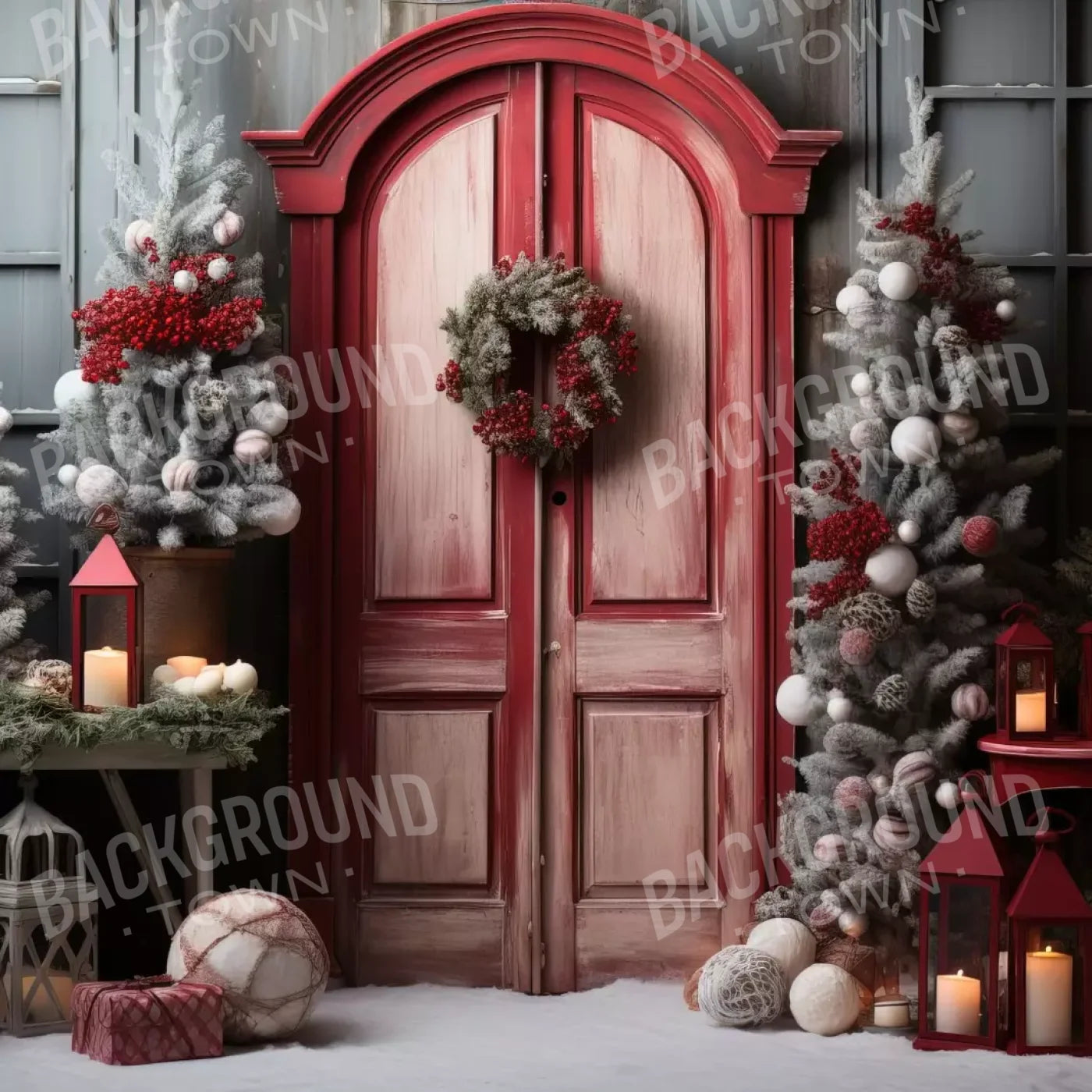 Rustic Christmas Door Iii 8’X8’ Fleece (96 X Inch) Backdrop