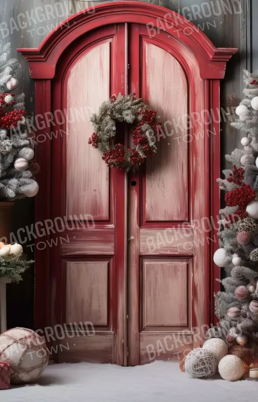 Rustic Christmas Door Iii 9’X14’ Ultracloth (108 X 168 Inch) Backdrop