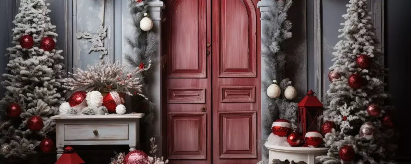 Rustic Christmas Door I 20’X8’ Ultracloth (240 X 96 Inch) Backdrop