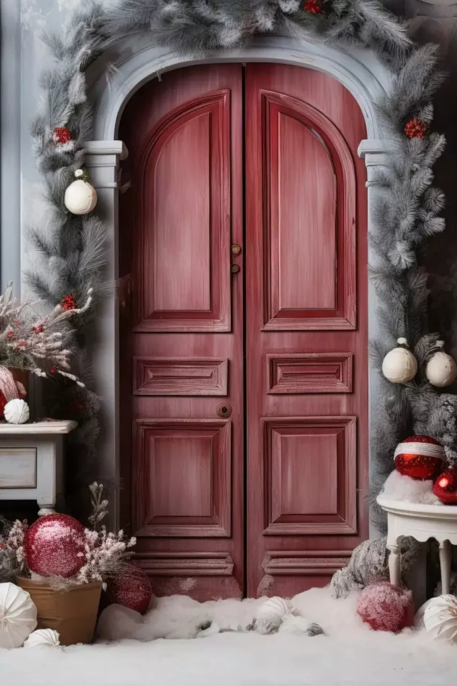Rustic Christmas Door I 8’X12’ Ultracloth (96 X 144 Inch) Backdrop
