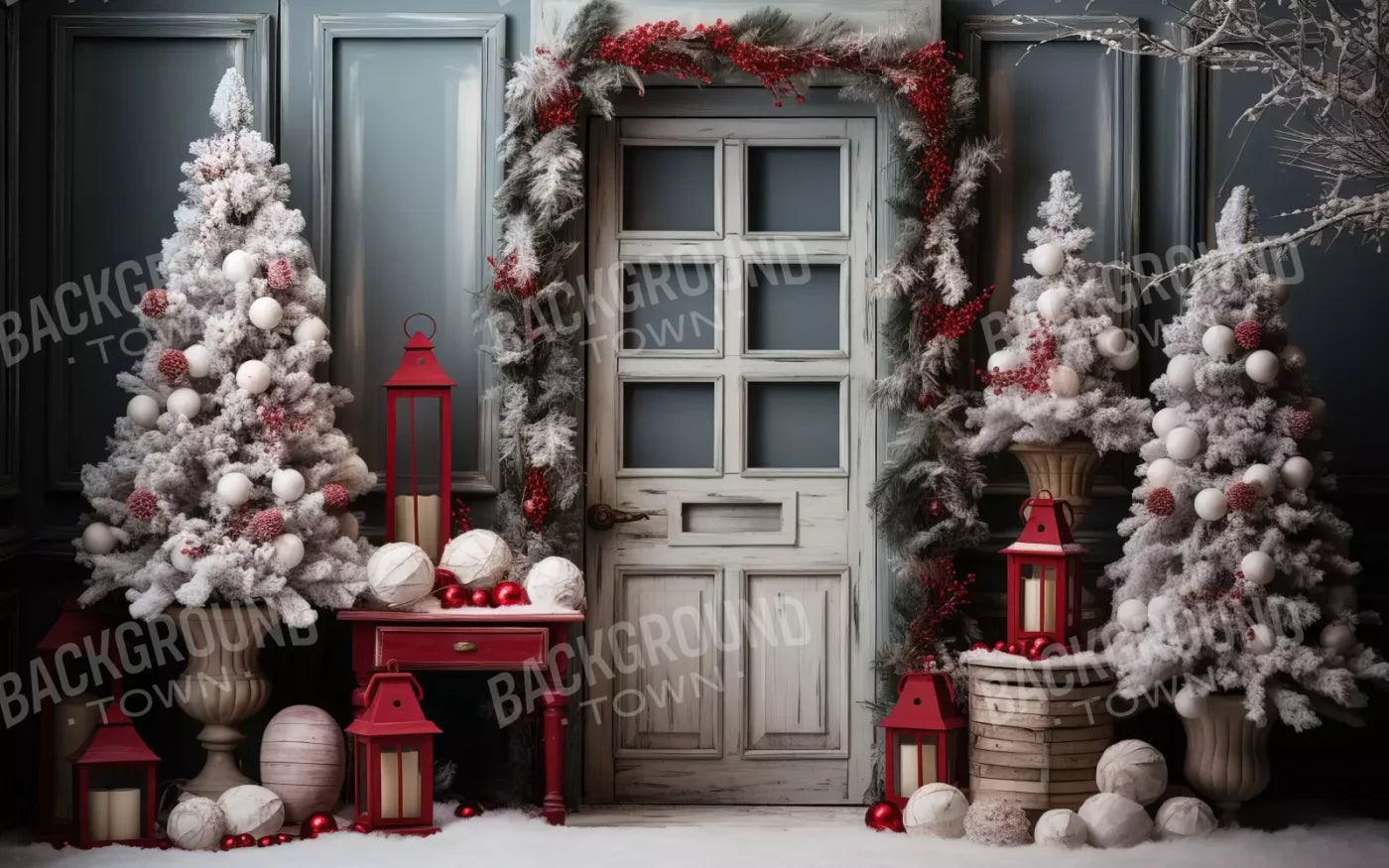 Rustic Christmas Door Ii 16’X10’ Ultracloth (192 X 120 Inch) Backdrop