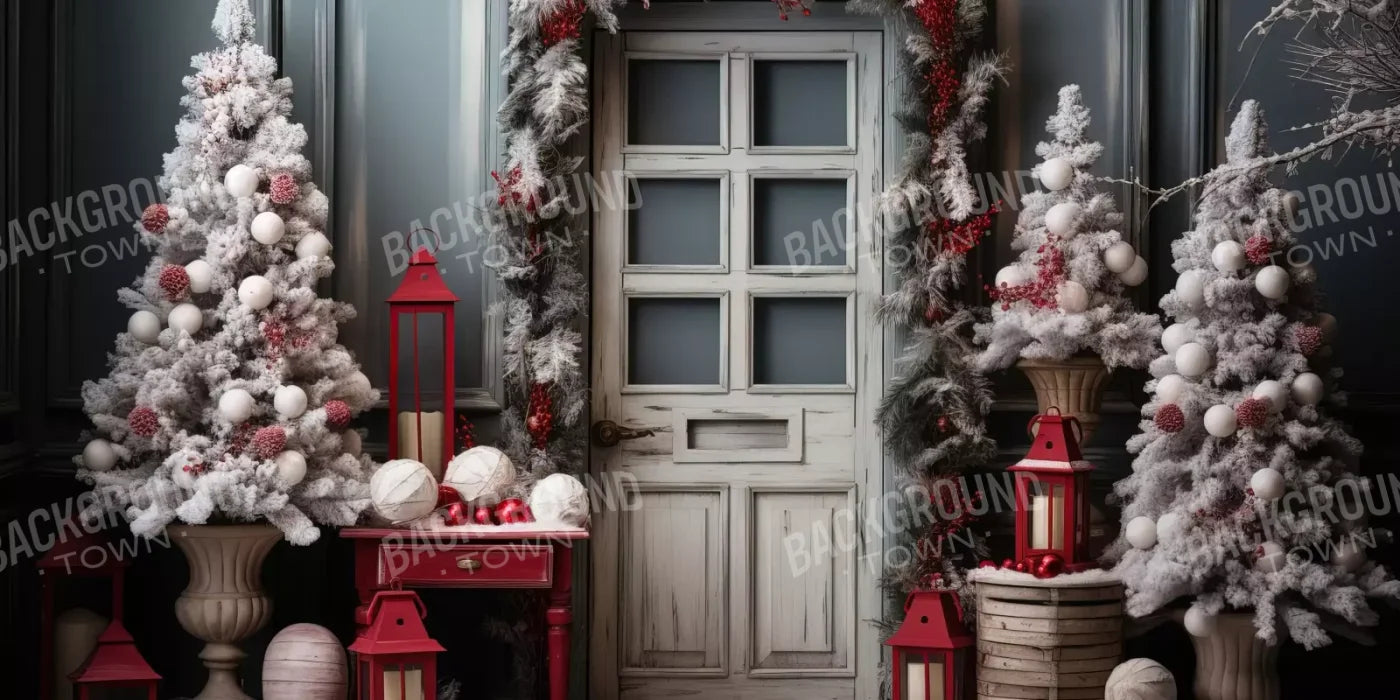 Rustic Christmas Door Ii 16’X8’ Ultracloth (192 X 96 Inch) Backdrop