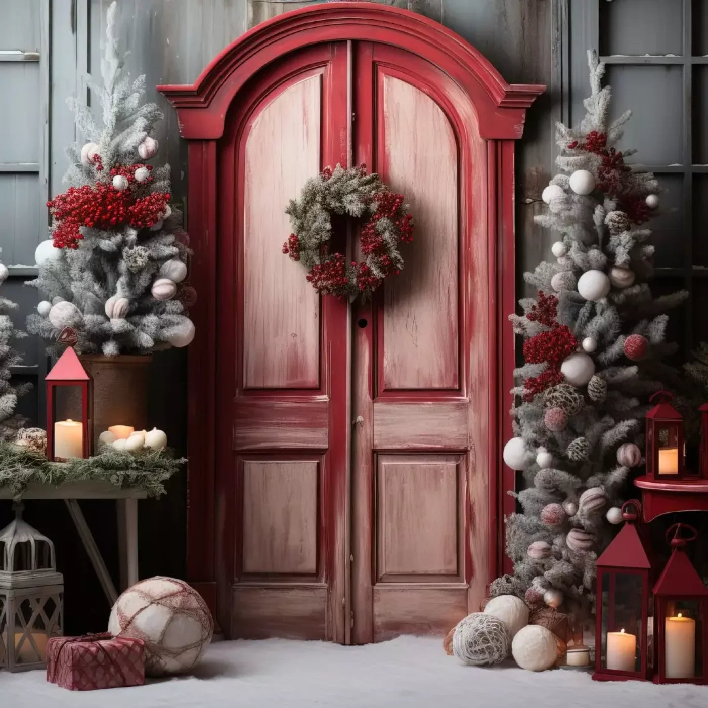 Rustic Christmas Door Iii 10’X10’ Ultracloth (120 X Inch) Backdrop
