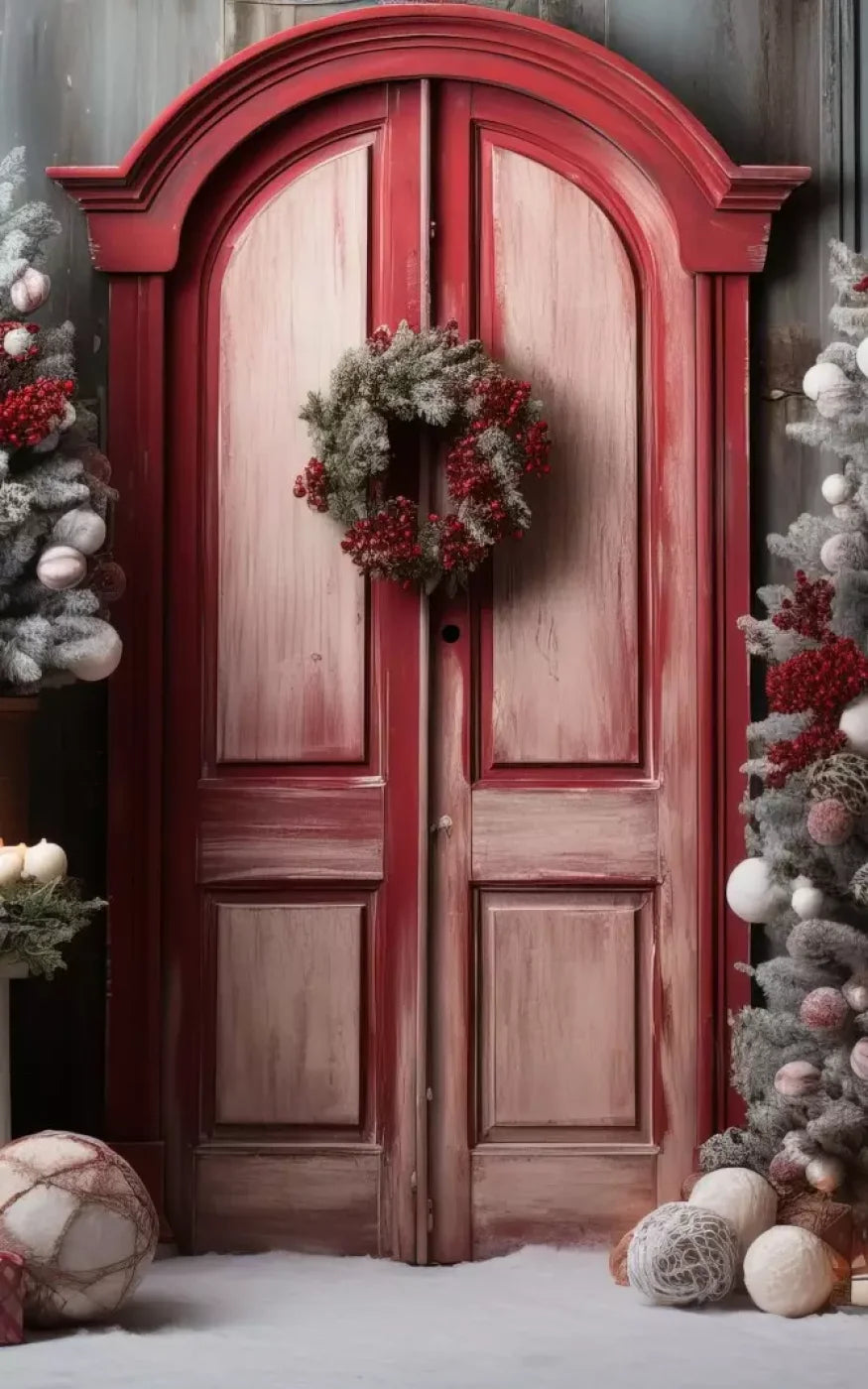 Rustic Christmas Door Iii 10’X16’ Ultracloth (120 X 192 Inch) Backdrop